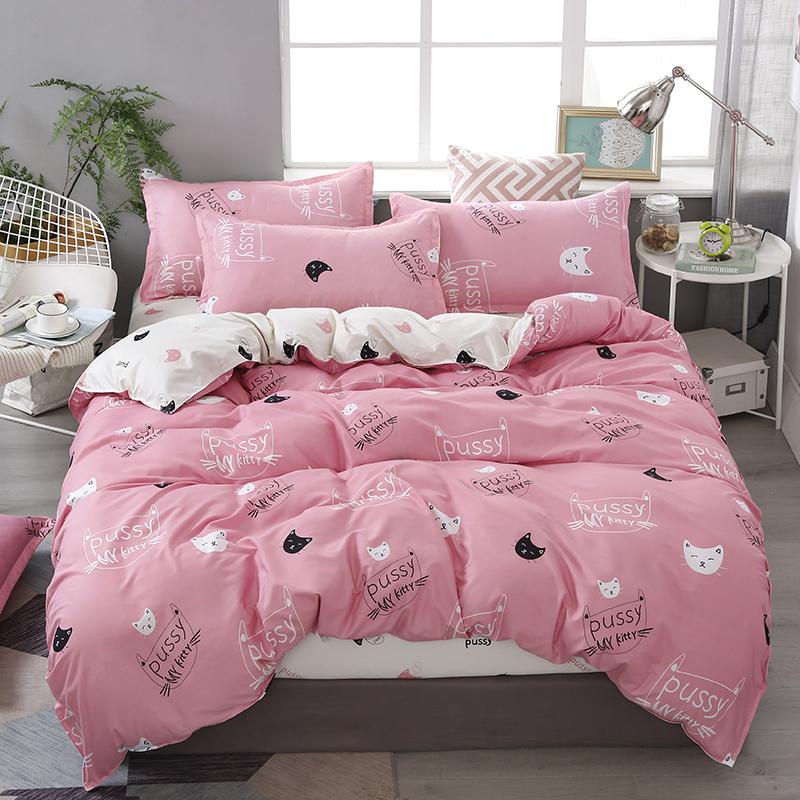 Cute Cat Print Bedding Set-Enchanted peach