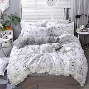 Cute Cat Print Bedding Set-Enchanted peach