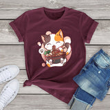 Cute Cat eating Ramen Cotton Women's Tee-Enchanted peach