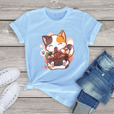 Cute Cat eating Ramen Cotton Women's Tee-Enchanted peach