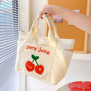 Cute Cherry & Bunny Canvas Lunch Bags-Enchanted peach