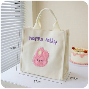 Cute Cherry & Bunny Canvas Lunch Bags-Enchanted peach