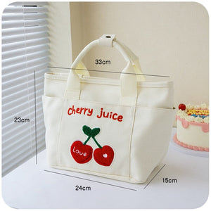 Cute Cherry & Bunny Canvas Lunch Bags-Enchanted peach