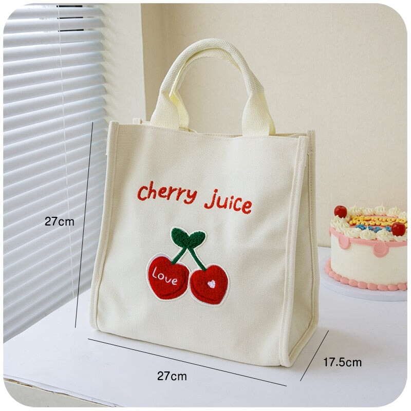 Cute Cherry & Bunny Canvas Lunch Bags-Enchanted peach