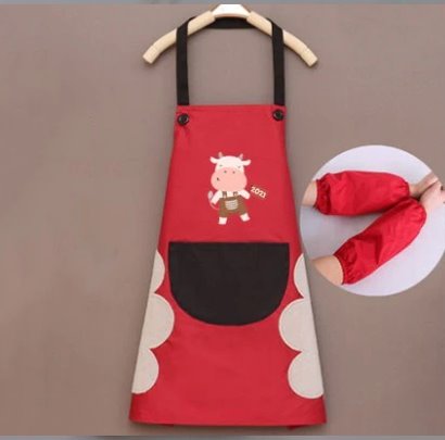 Cute Cow Print Waterproof Apron Set with Short Sleeves-Enchanted peach