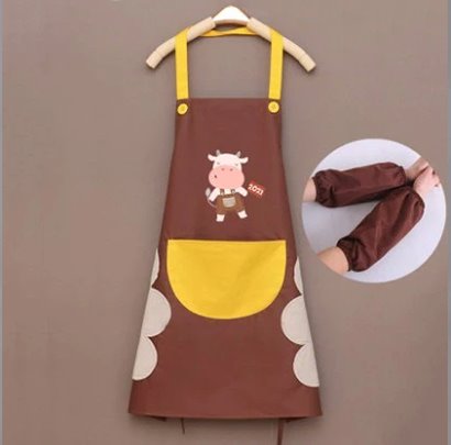 Cute Cow Print Waterproof Apron Set with Short Sleeves-Enchanted peach