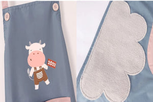 Cute Cow Print Waterproof Apron Set with Short Sleeves-Enchanted peach