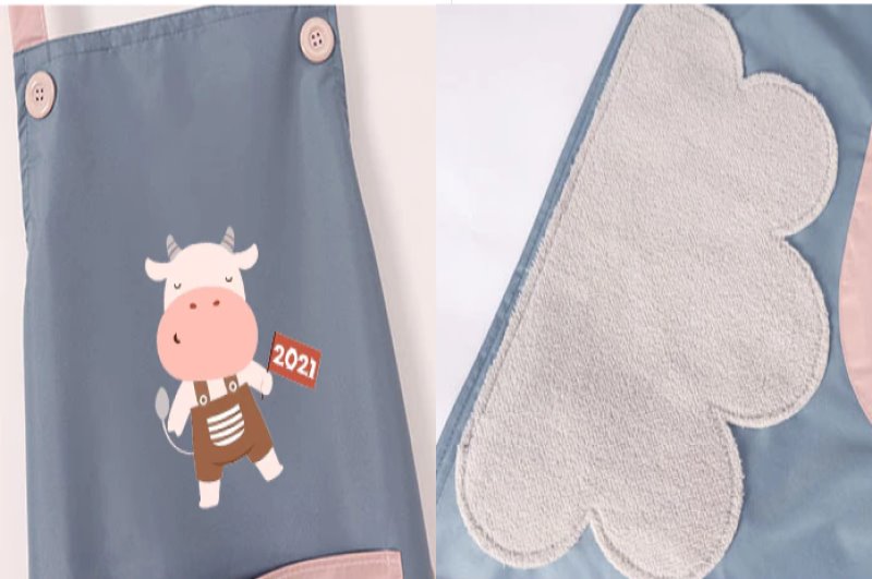 Cute Cow Print Waterproof Apron Set with Short Sleeves-Enchanted peach