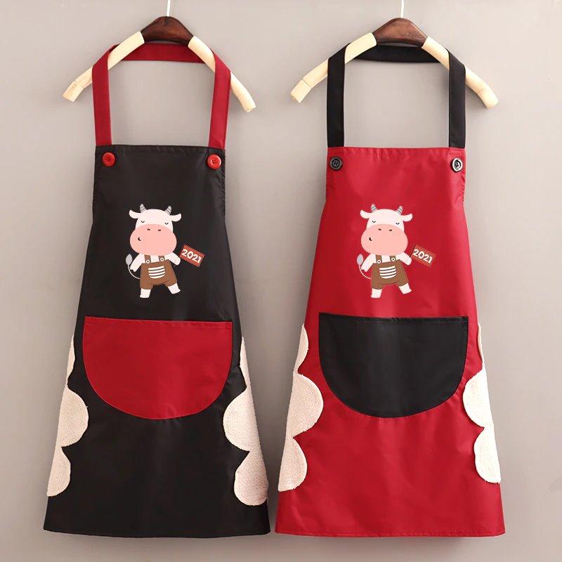 Cute Cow Print Waterproof Apron Set with Short Sleeves-Enchanted peach