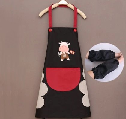 Cute Cow Print Waterproof Apron Set with Short Sleeves-Enchanted peach