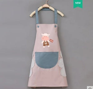 Cute Cow Print Waterproof Apron-Enchanted peach