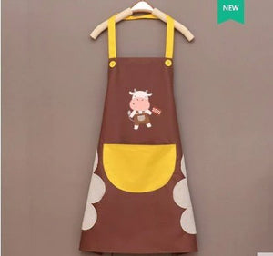 Cute Cow Print Waterproof Apron-Enchanted peach