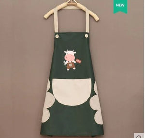 Cute Cow Print Waterproof Apron-Enchanted peach