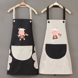 Cute Cow Print Waterproof Apron-Enchanted peach