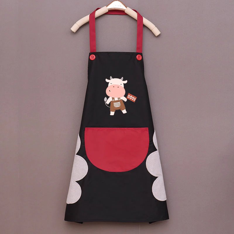 Cute Cow Print Waterproof Apron-Enchanted peach