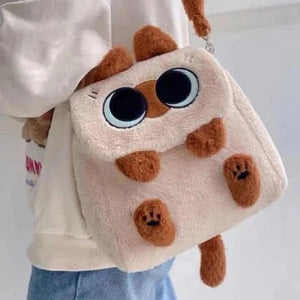 Cute Fluffy Brown Burmese Cat Plush Bag-Enchanted peach