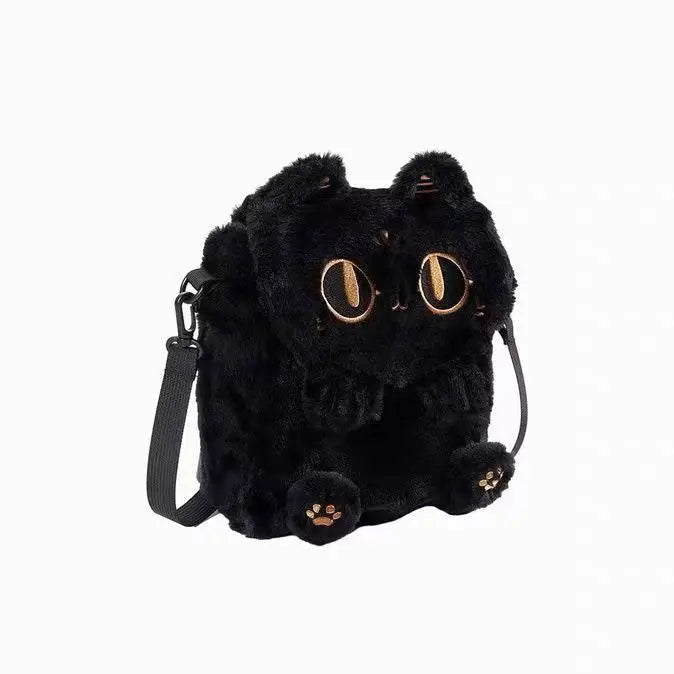 Cute Fluffy Moon Black Cat Plush Bag-Enchanted peach