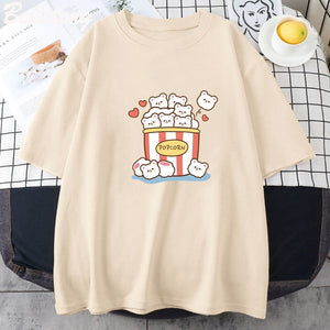 Cute Kawaii White Bear Popcorn Unisex Tee-Enchanted peach