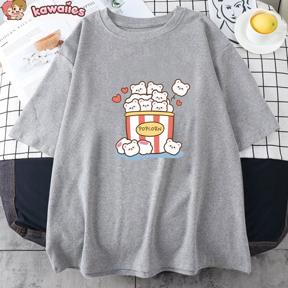 Cute Kawaii White Bear Popcorn Unisex Tee-Enchanted peach