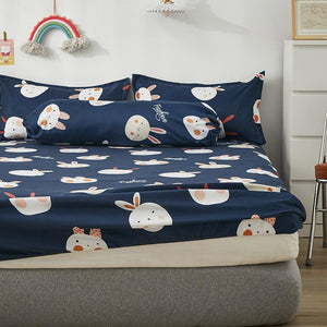 Cute Navy Blue Bunny Fitted Bedsheet - Limited Stock-Enchanted peach