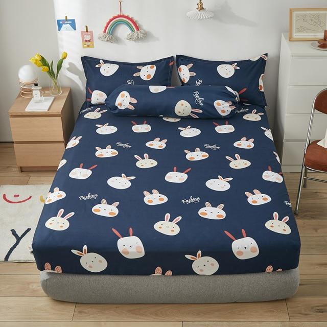 Cute Navy Blue Bunny Fitted Bedsheet - Limited Stock-Enchanted peach