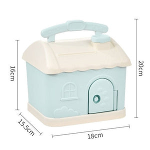 Cute Pink Blue Savings Piggy Bank Money Box House with Stickers-Enchanted peach