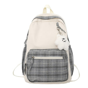 Cute Plaid Two-Tone Pastel Backpack-Enchanted peach