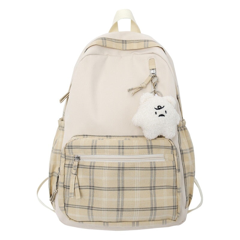 Cute Plaid Two-Tone Pastel Backpack-Enchanted peach