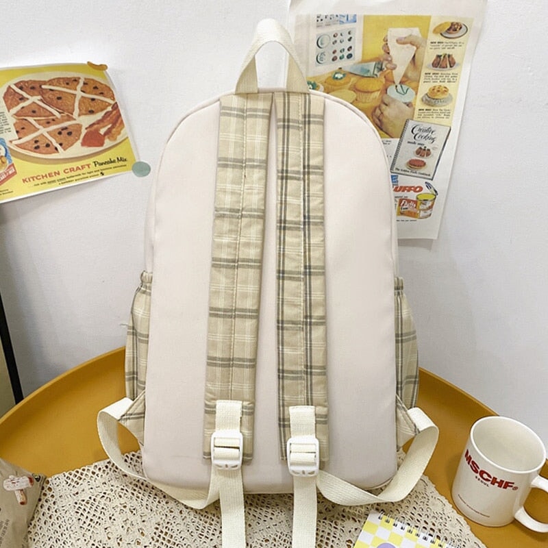 Cute Plaid Two-Tone Pastel Backpack-Enchanted peach