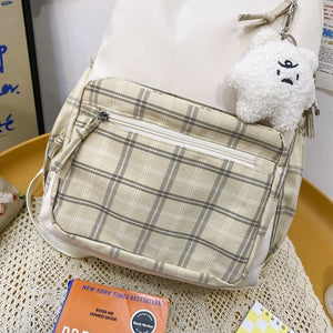 Cute Plaid Two-Tone Pastel Backpack-Enchanted peach