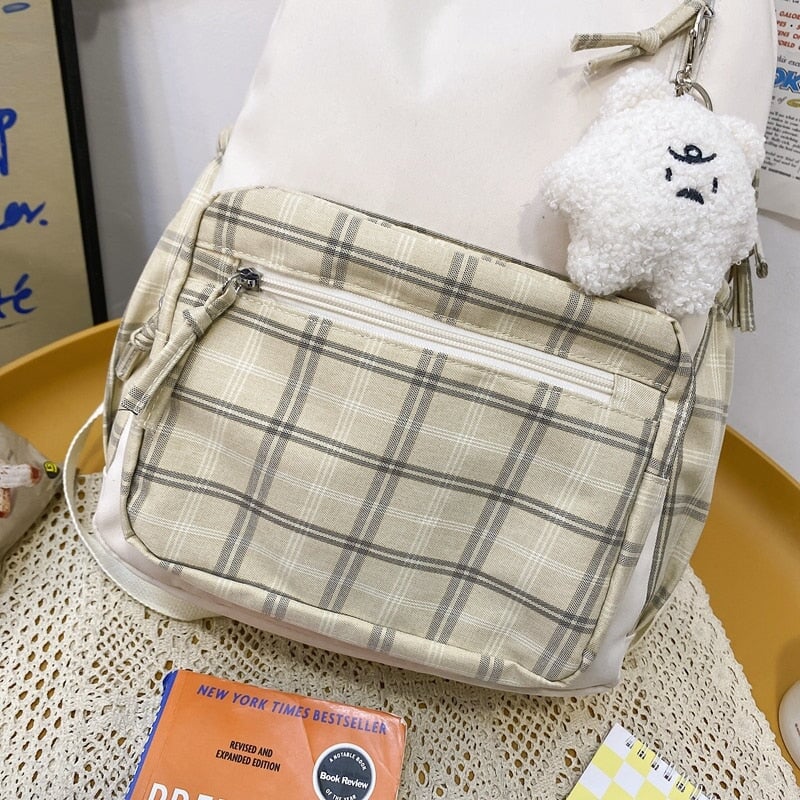 Cute Plaid Two-Tone Pastel Backpack-Enchanted peach