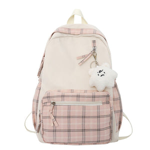 Cute Plaid Two-Tone Pastel Backpack-Enchanted peach