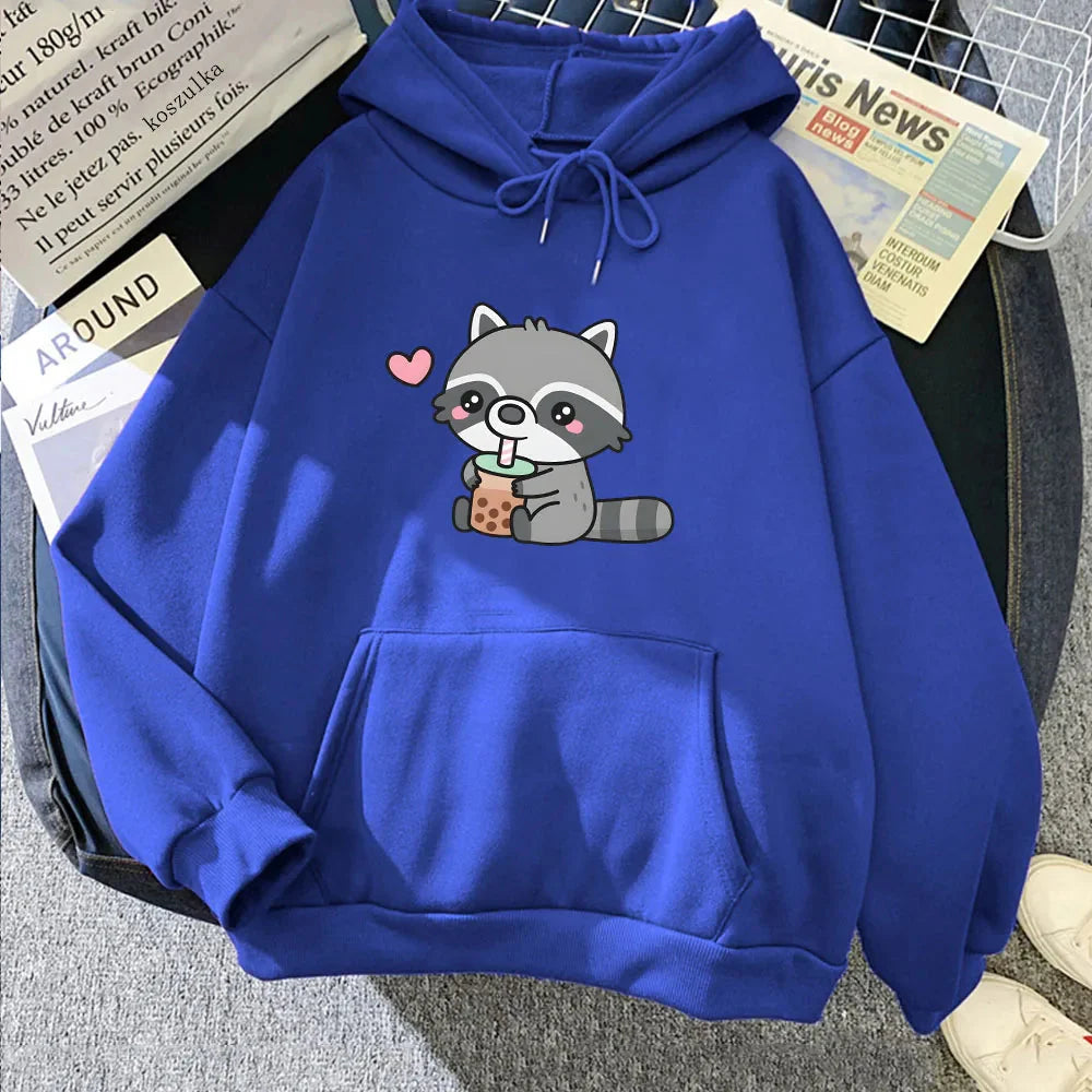 Cute Raccoon Drinking Bubble Milk Tea Unisex Hoodie-Enchanted peach