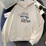 Cute Raccoon Drinking Bubble Milk Tea Unisex Hoodie-Enchanted peach