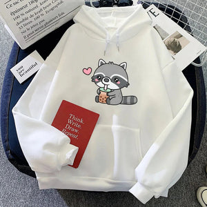 Cute Raccoon Drinking Bubble Milk Tea Unisex Hoodie-Enchanted peach