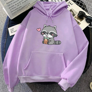 Cute Raccoon Drinking Bubble Milk Tea Unisex Hoodie-Enchanted peach