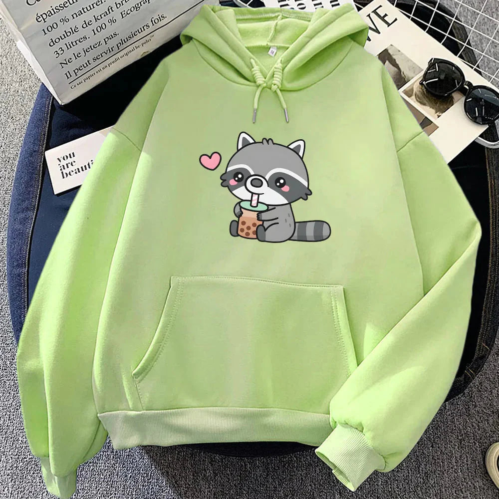 Cute Raccoon Drinking Bubble Milk Tea Unisex Hoodie-Enchanted peach