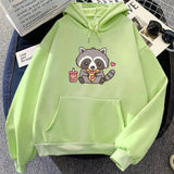 Cute Raccoon Eating Bubble Milk Tea and Pizza Unisex Hoodies-Enchanted peach