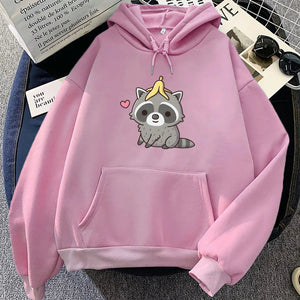 Cute Raccoon with Banana Peel Unisex Hoodie-Enchanted peach