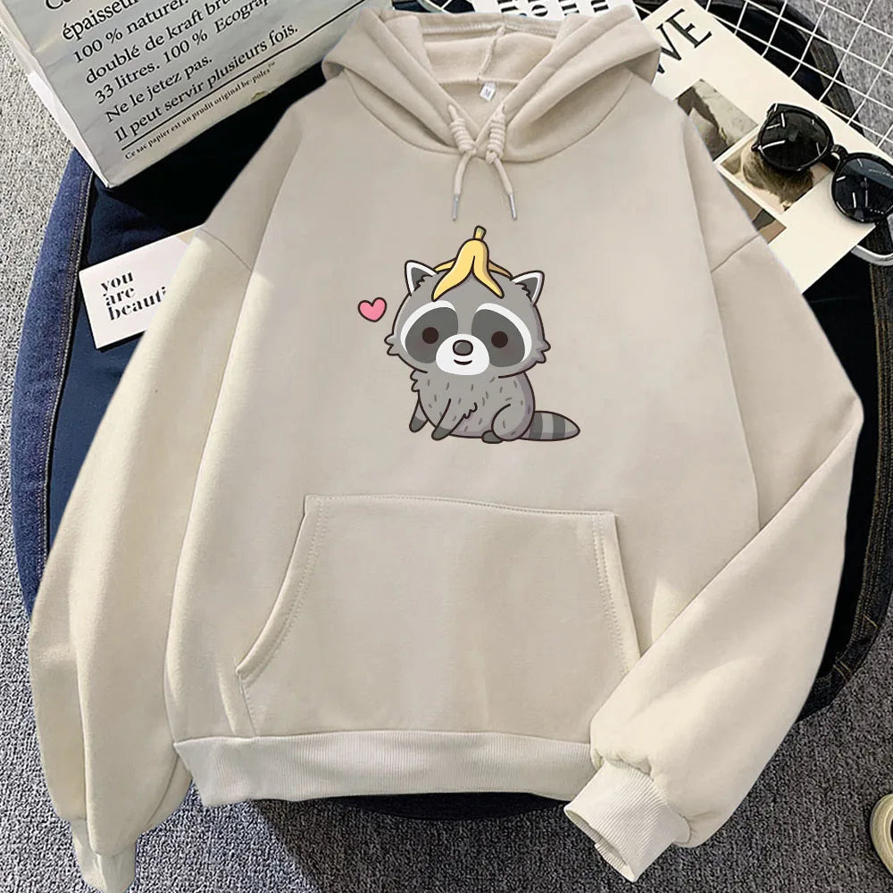 Cute Raccoon with Banana Peel Unisex Hoodie-Enchanted peach