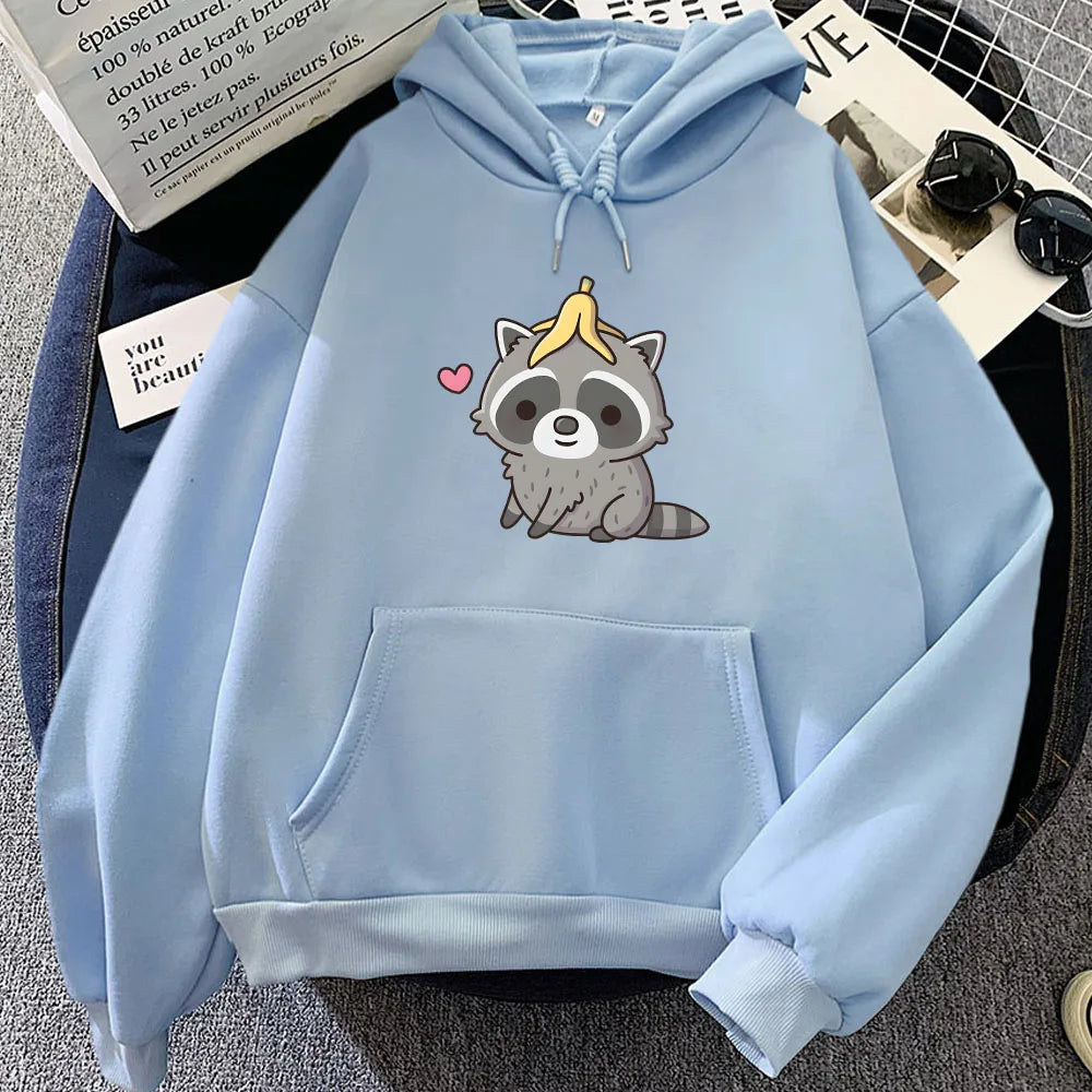 Cute Raccoon with Banana Peel Unisex Hoodie-Enchanted peach