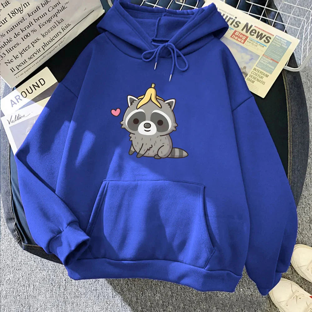 Cute Raccoon with Banana Unisex Hoodie-Enchanted peach