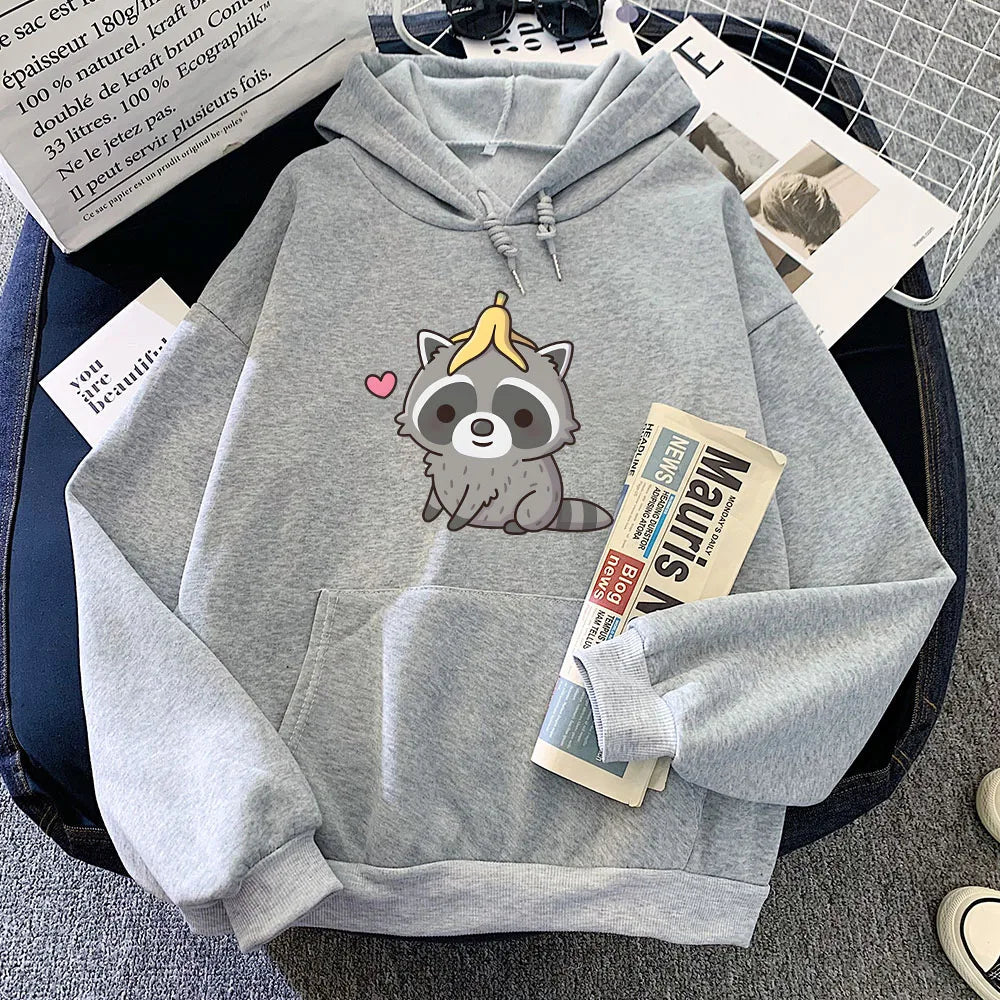 Cute Raccoon with Banana Unisex Hoodie-Enchanted peach