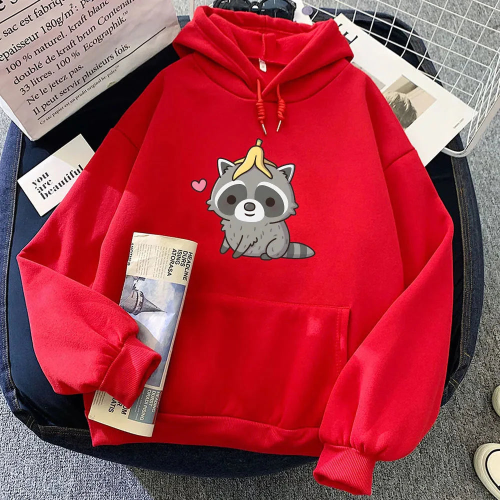 Cute Raccoon with Banana Unisex Hoodie-Enchanted peach