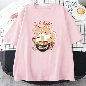 Cute Shiba Inu Slurping Ramen Unisex Tee-Enchanted peach