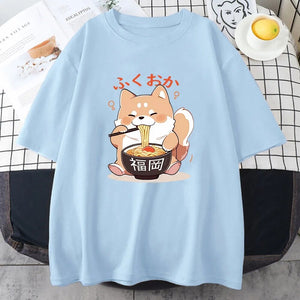 Cute Shiba Inu Slurping Ramen Unisex Tee-Enchanted peach