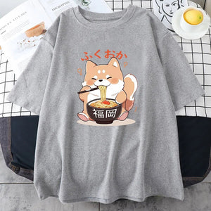 Cute Shiba Inu Slurping Ramen Unisex Tee-Enchanted peach