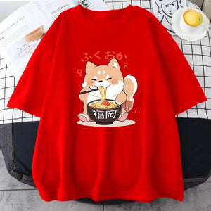 Cute Shiba Inu Slurping Ramen Unisex Tee-Enchanted peach