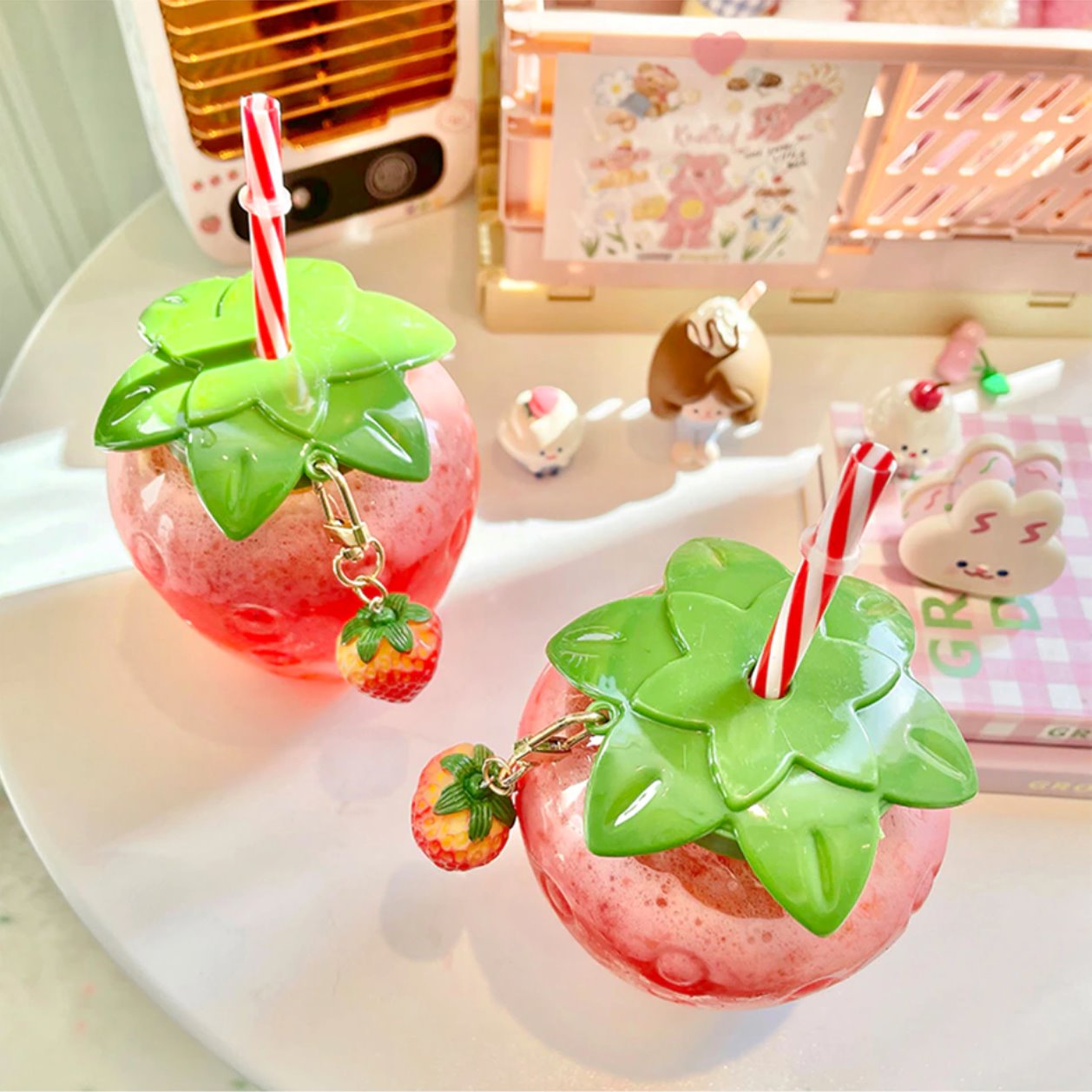 Cute Strawberry Cup with Straw-Enchanted peach