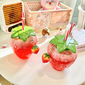 Cute Strawberry Cup with Straw-Enchanted peach